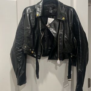 Cropped Faux Leather Moto Jacket BRAND NEW